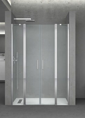 Double Pivot Shower Door With Two Inline Panels
